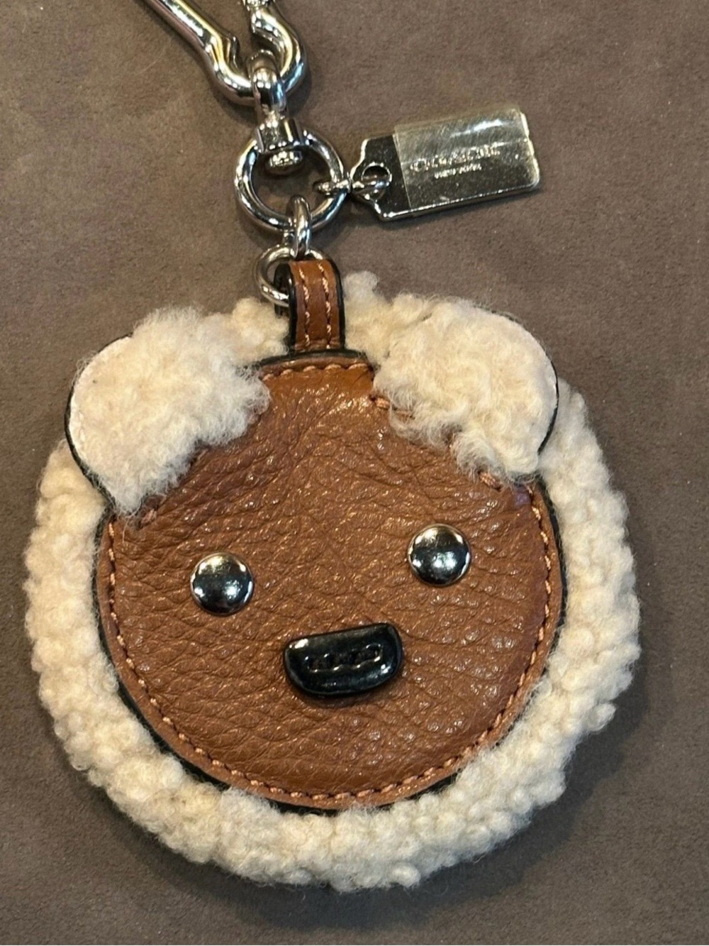 Cute Coach Shearling Bear Face bag charm keychain